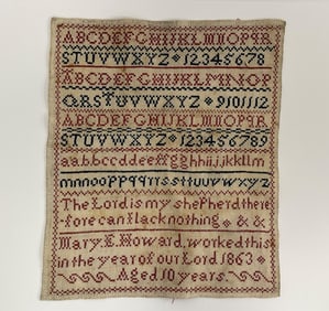MARY E. HOWARD 1863 AGE 10 SAMPLER