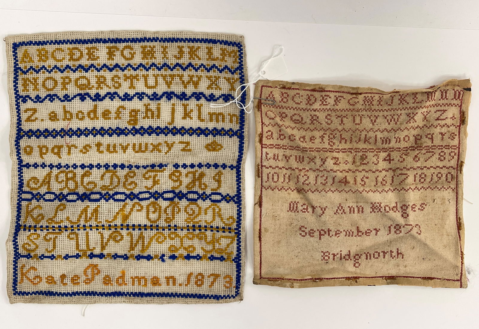 KATE PADMAN 1879 , MARY ANN HODGES 1873 , TWO NEEDLEWORK SAMPLER (1 of 2)