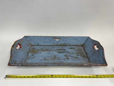BLUE PAINTED CARRIER TRAY WITH HEART CUTOUTS