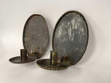 PAIR TIN CRIMPED EDGE CANDLE SCONCES