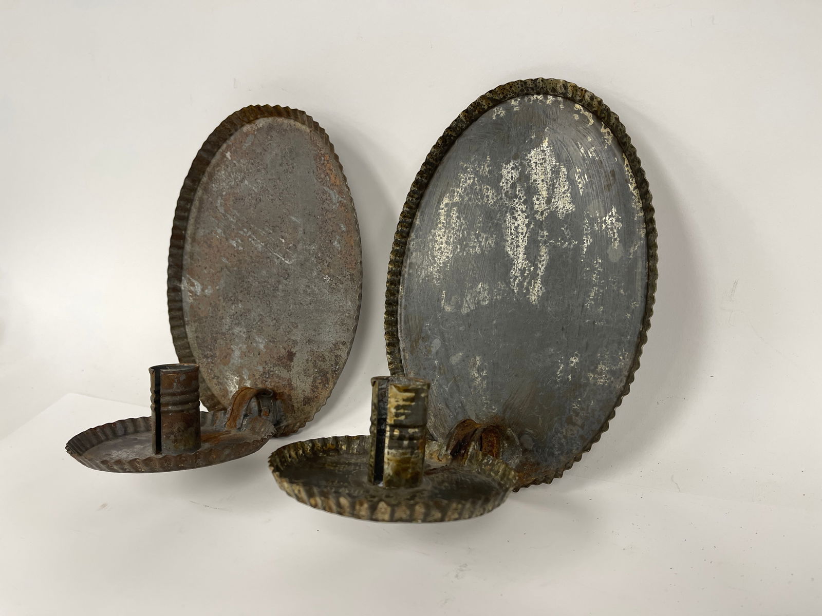 PAIR TIN CRIMPED EDGE CANDLE SCONCES (1 of 4)