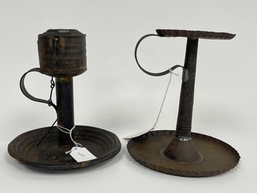 TWO TIN LIGHTING ITEM BETTY LAMP STAND , TIN WHALE OIL LAMP