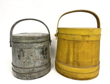 TWO PAINTED FIRKINS , CHROME YELLOW