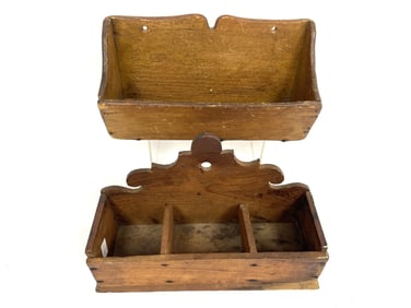 TWO PRIMITIVE OPEN WALL BOXES , ONE WITH DIVIDERS