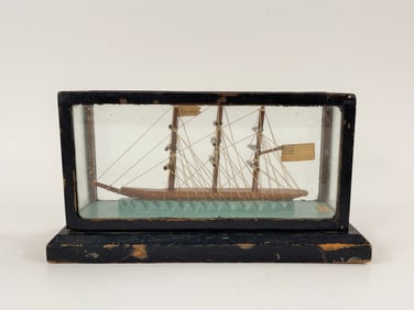 FOLK ART MAD SHIP , AMERICAN FLAG IN CASE