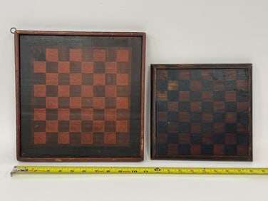 TWO FOLK ART PAINTED CHECKERBOARDS