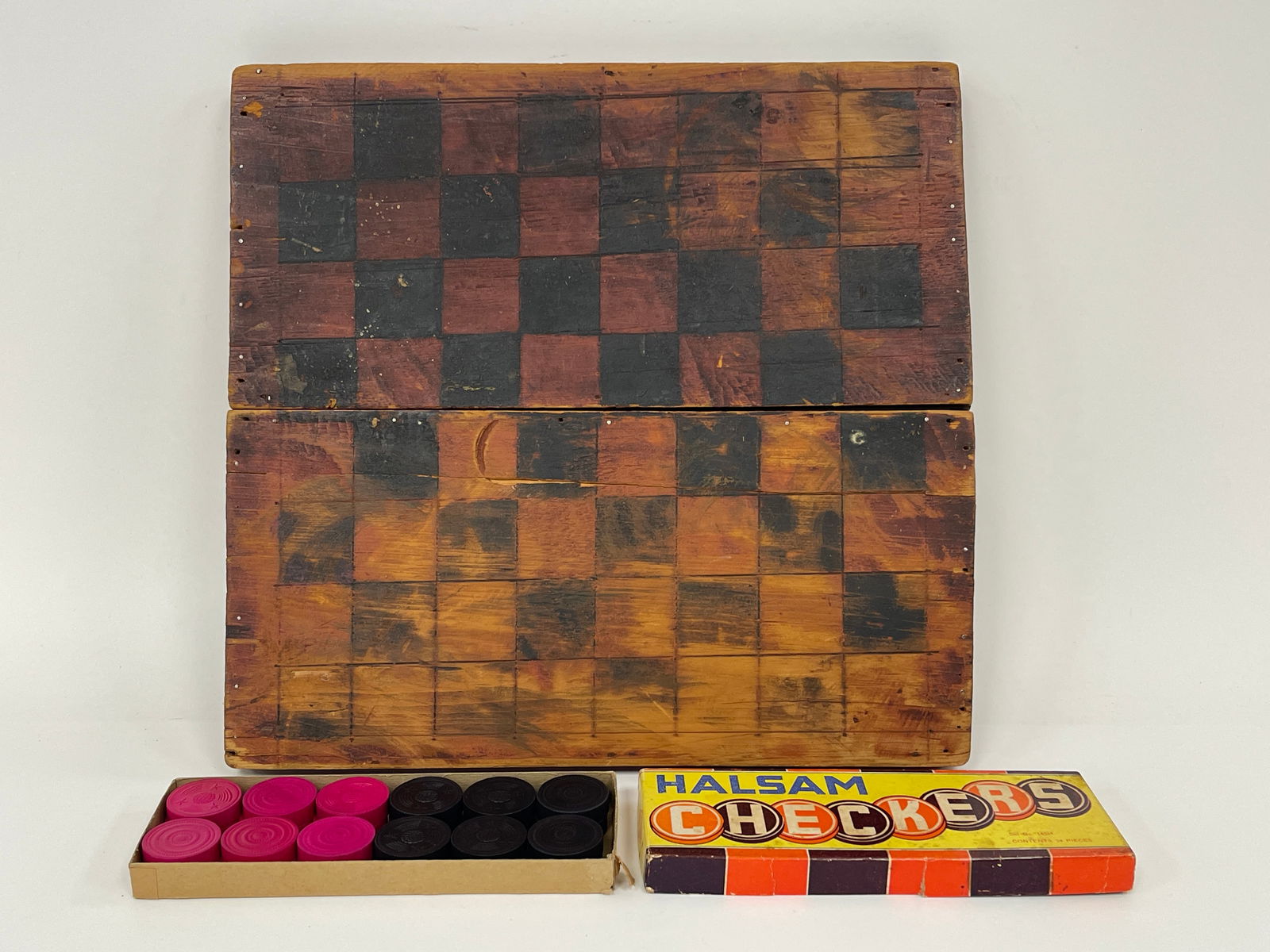 PAINTED FOLDING GAME BOARD WITH CHECKERS (1 of 3)