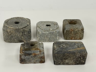 FIVE SOAPSTONE INKWELLS
