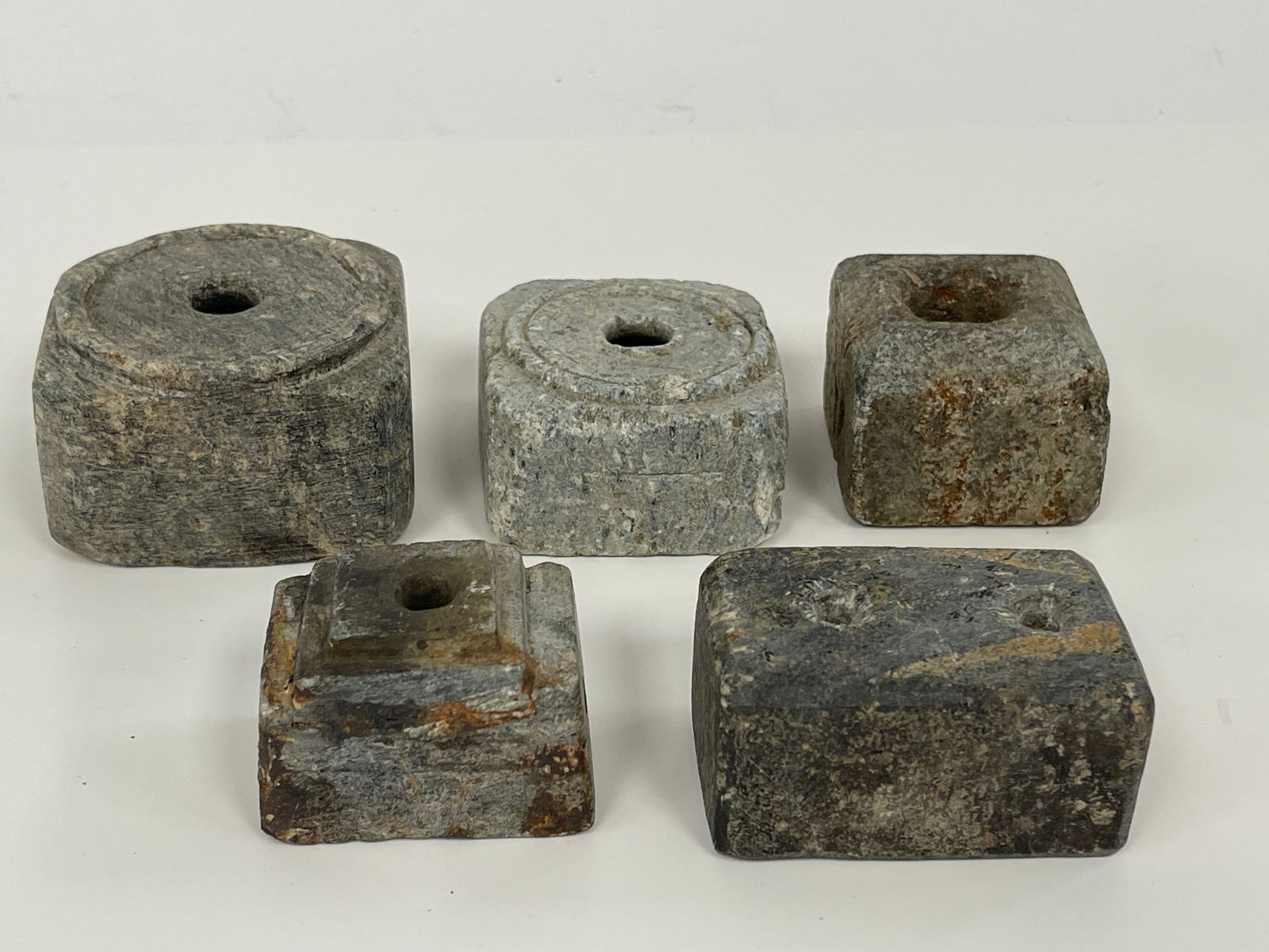 FIVE SOAPSTONE INKWELLS (1 of 3)