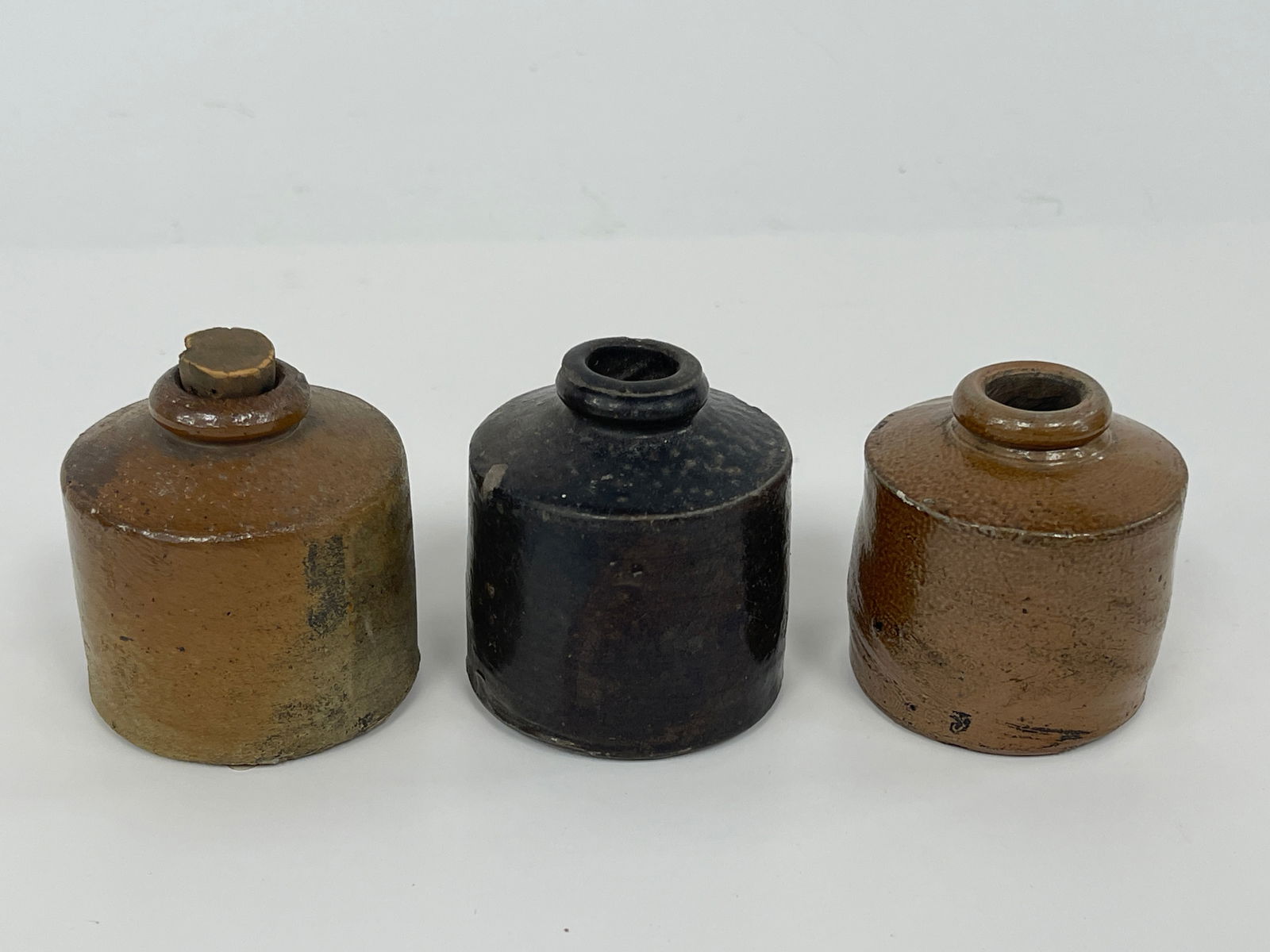 THREE STONEWARE INKWELLS (1 of 3)