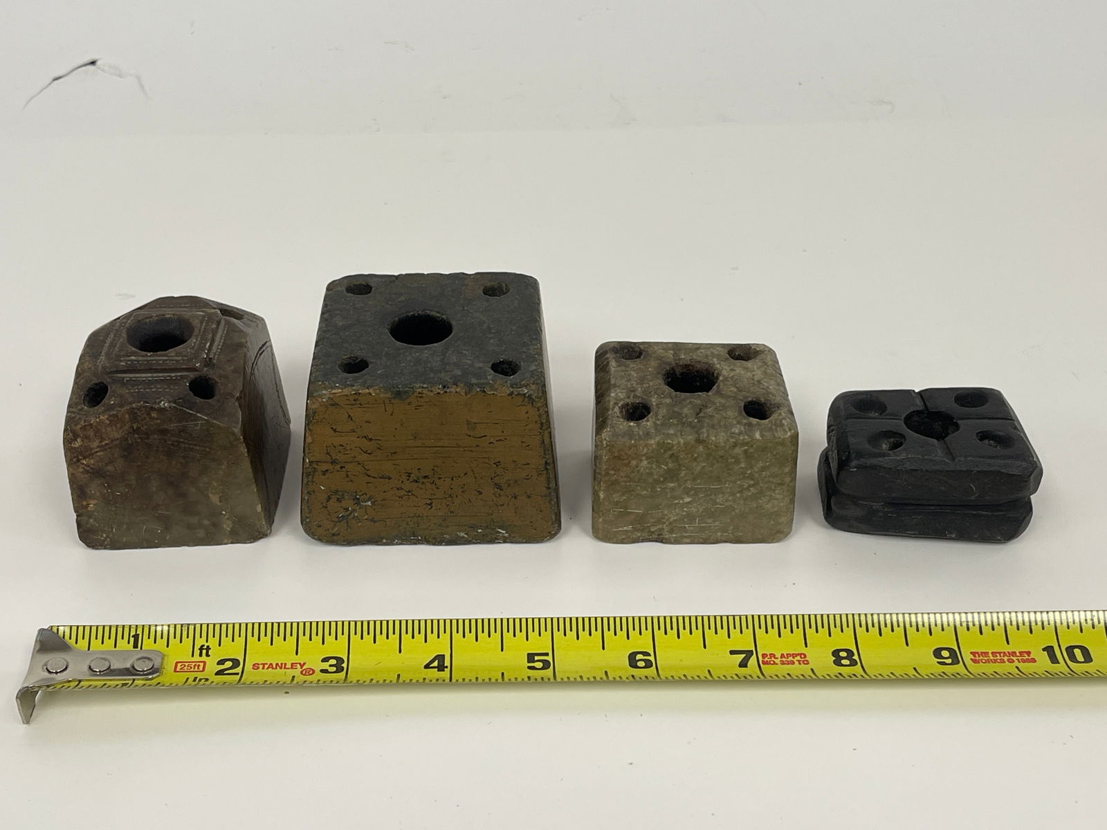 FOUR DARK SOAPSTONE INKWELLS (1 of 3)