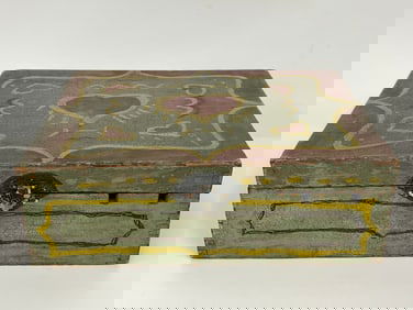 SMALL FOLK ART PAINTED BOX WITH HEARTS