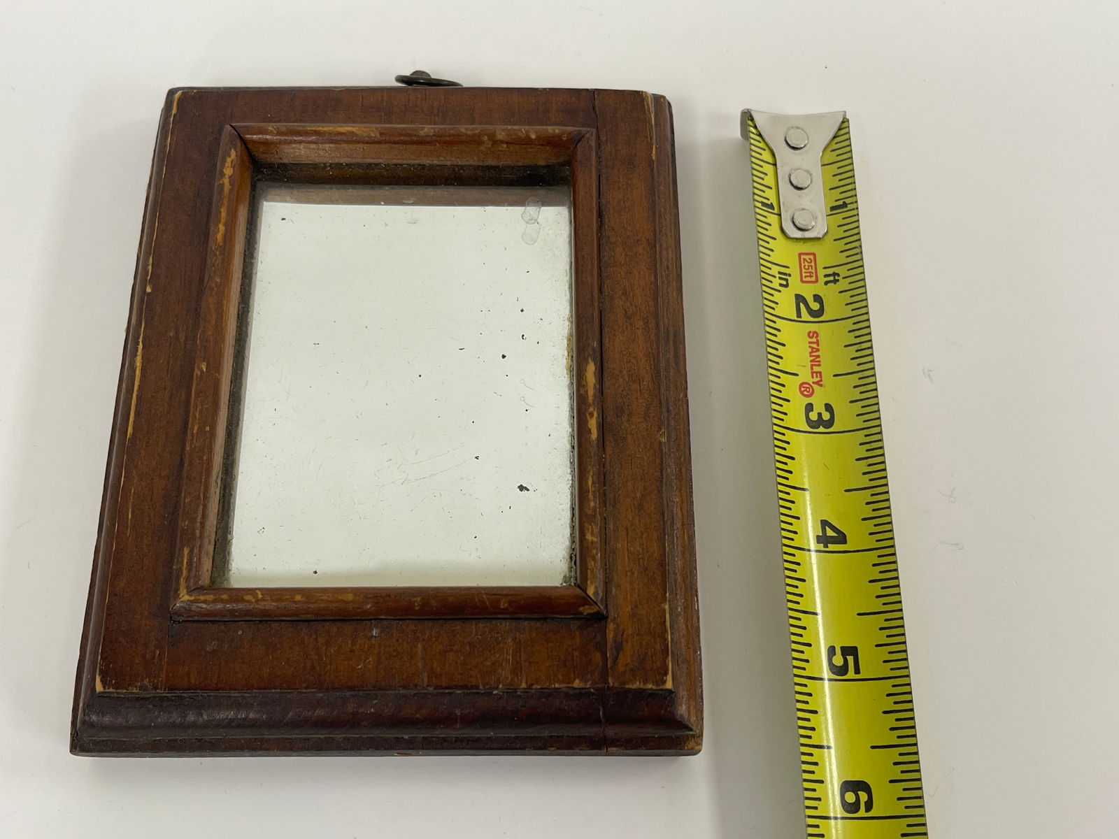 EARLY PINE MINIATURE MIRROR CARVED OUT OF ONE PIECE WOOD (1 of 3)