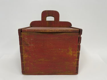 EARLY RED PAINTED LIFT TOP WALL BOX