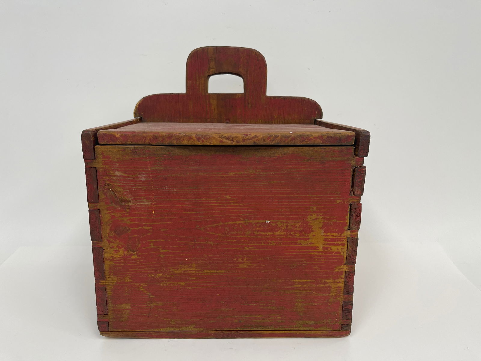 EARLY RED PAINTED LIFT TOP WALL BOX (1 of 5)