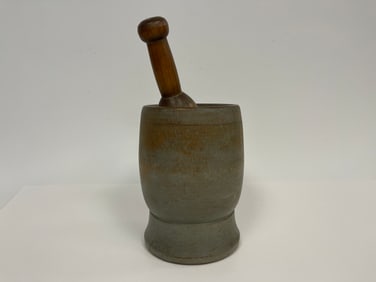 LARGEST LIGHT GRAY PAINTED MORTAR & PESTLE