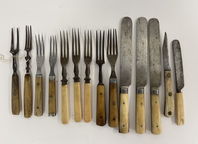 19TH C GROUPING OF BONE HANDLED UTENSILS