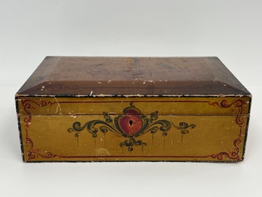 19TH C MUSTARD PAINTED BOX