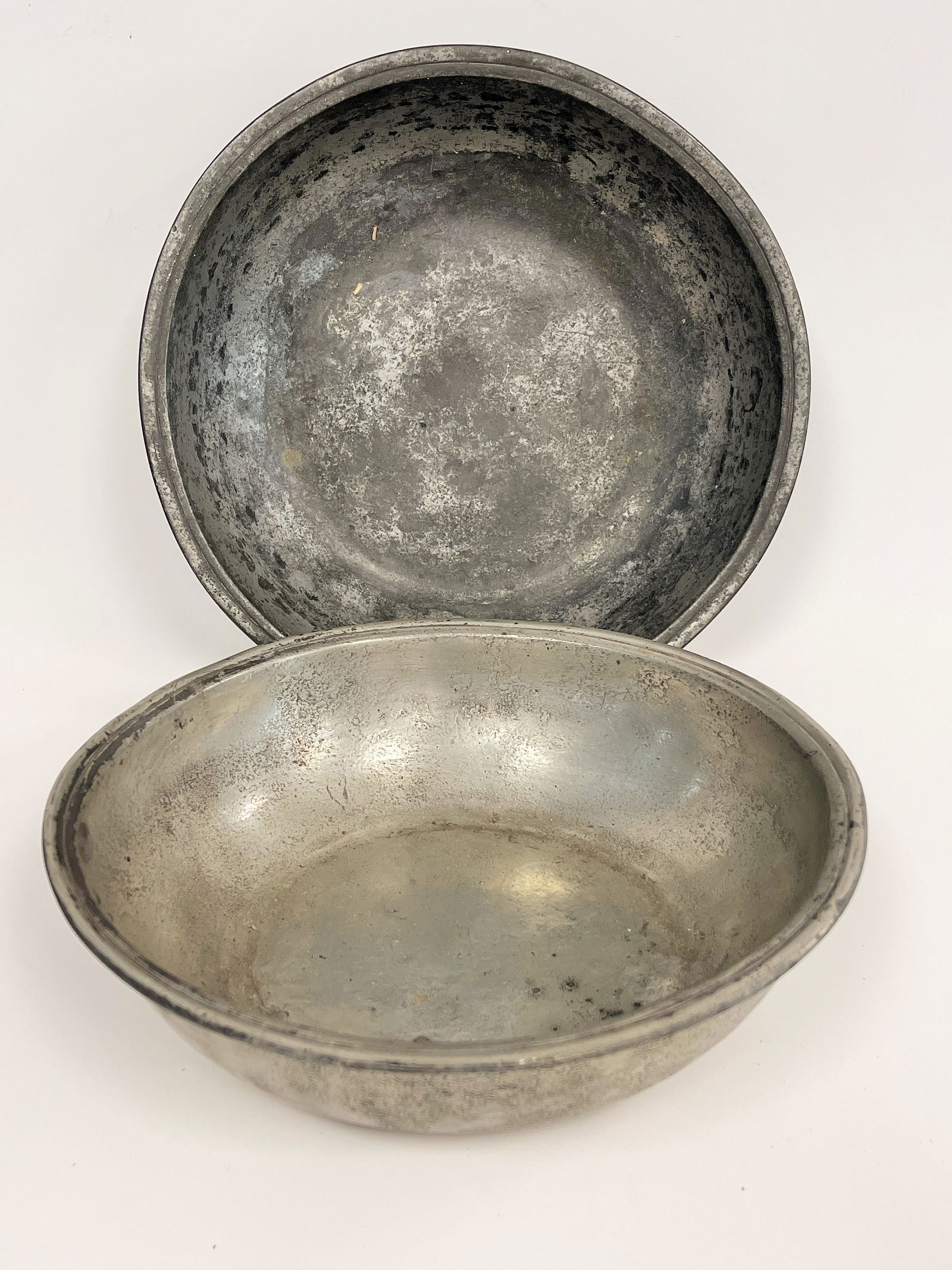 TWO PEWTER DEEP BOWLS (1 of 3)
