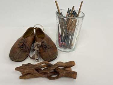 CHILDS LOT , PENCILS , SHOES ,RATTLE