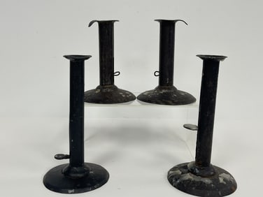 TWO PAIRS OF PUSH UP CANDLESTICKS