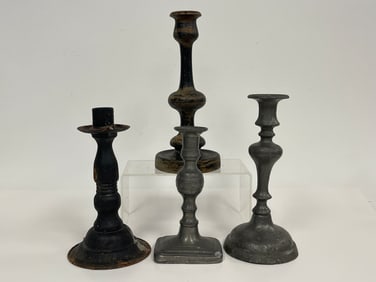 FOUR MISC 18TH , 19TH C CANDLESTICKS