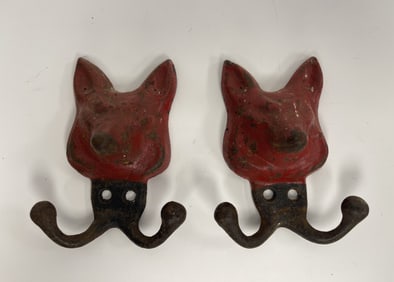 PAIR OF PAINTED RED FOX HANGERS