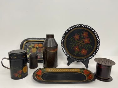7 PIECE DECORATED TOLEWARE