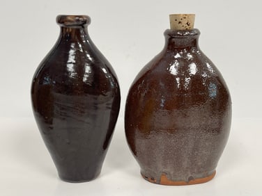 TWO GLAZED FLASKS , ONE RED WARE