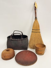 COUNTRY HAT BROOM , RED PLATE , BUCKET ETC