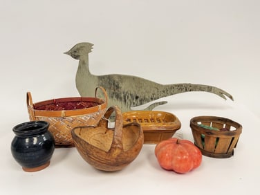 MISC COUNTRY GROUPING INCLUDING A COCONUT BASKET ROCKINGHAM SOAP DISH