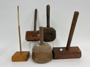 PRIMITIVE WOODEN MASHERS,ONE WOODEN STAND