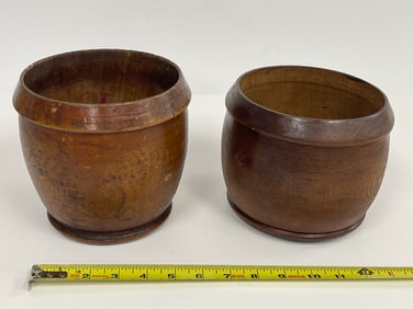 TWO OPEN TREEN JARS