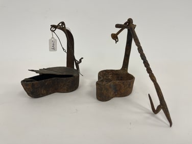 TWO GREASE LAMPS BOTH IRON