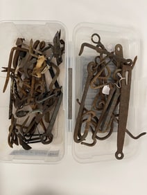MISC GROUPING OF IRON HOOKS , LATCHES ETC