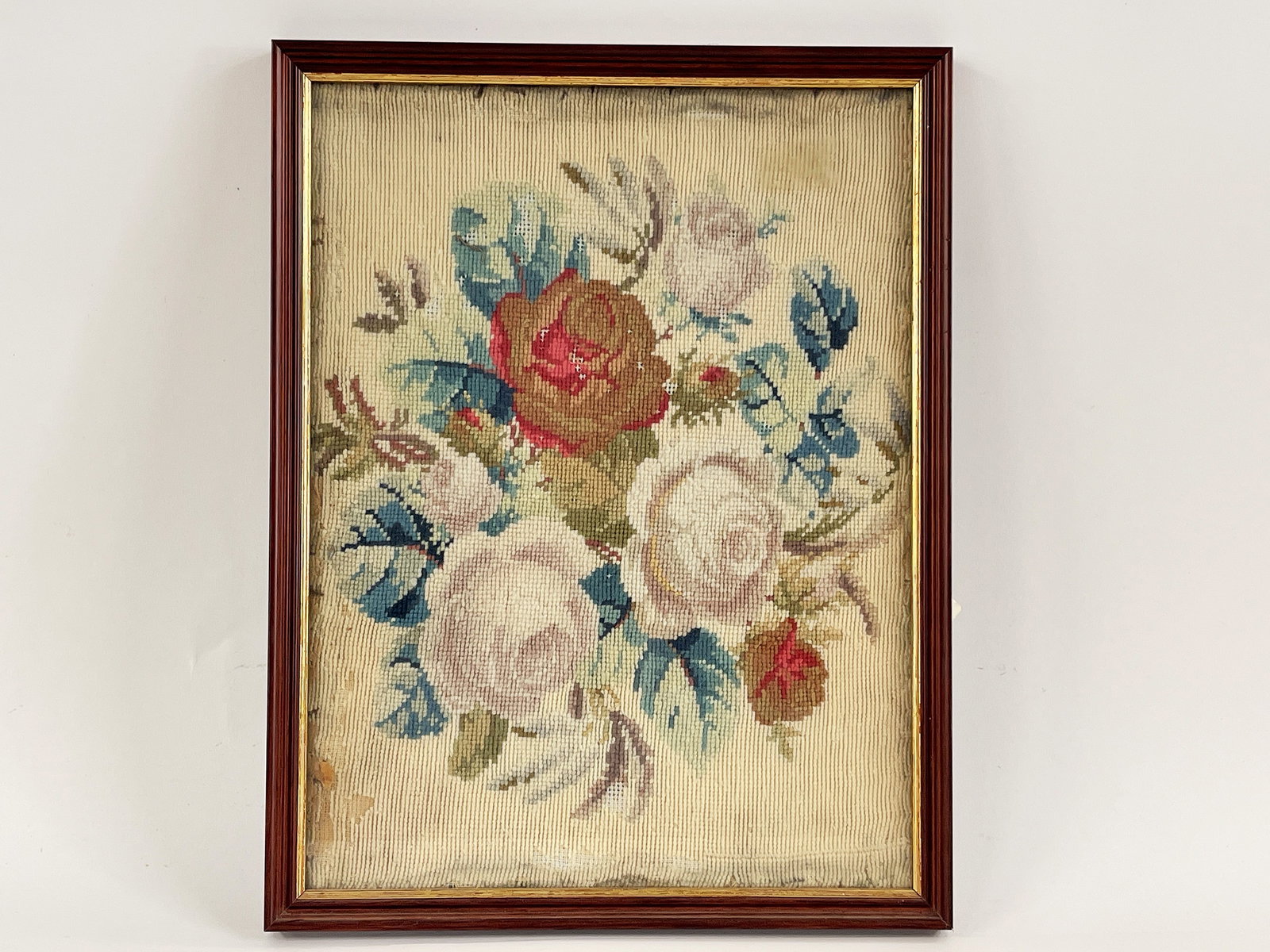 19TH C NEEDLEPOINT IN FRAME: 19TH C NEEDLEPOINT IN FRAME