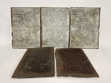 GROUPING OF FIVE PIERCED TINS FOR A PIE SAFE