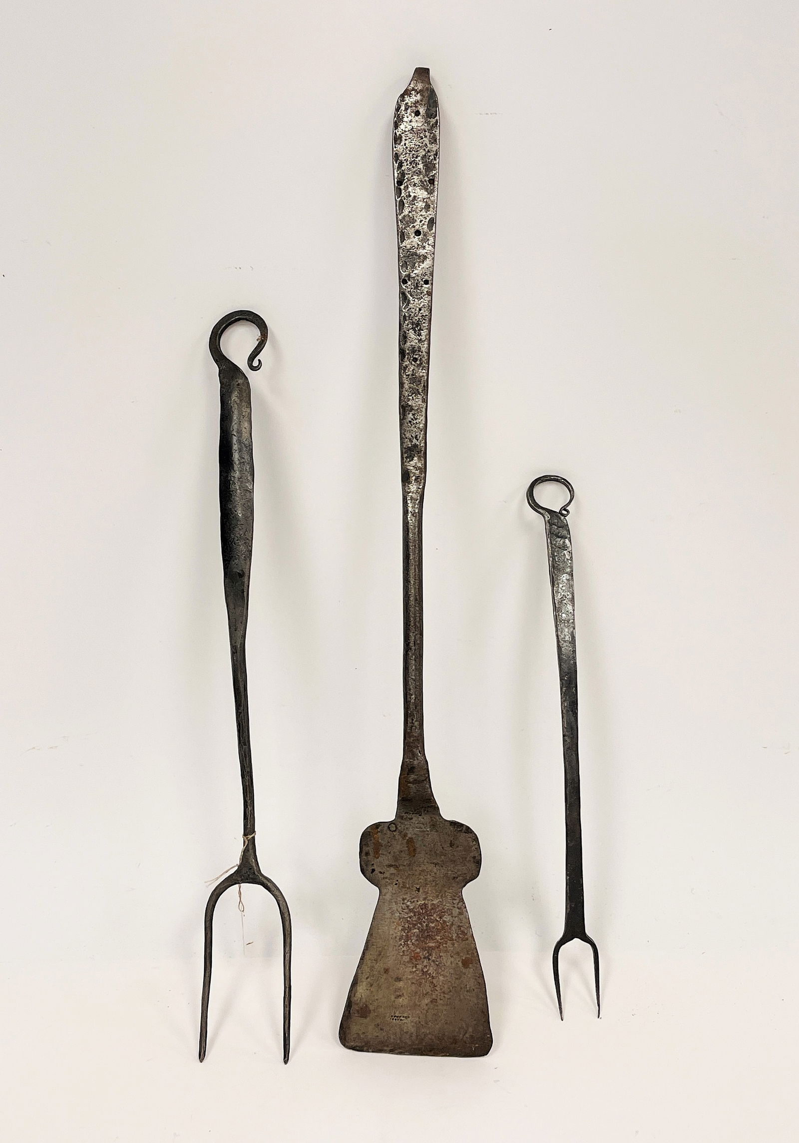 THREE EARLY IRON UTENSILS TWO FORK , SPATULA (1 of 1)