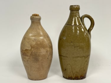 TWO 19TH C STONEWARE FLASKS