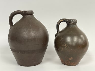 TWO 19TH C  BROWN OVOID JUGS