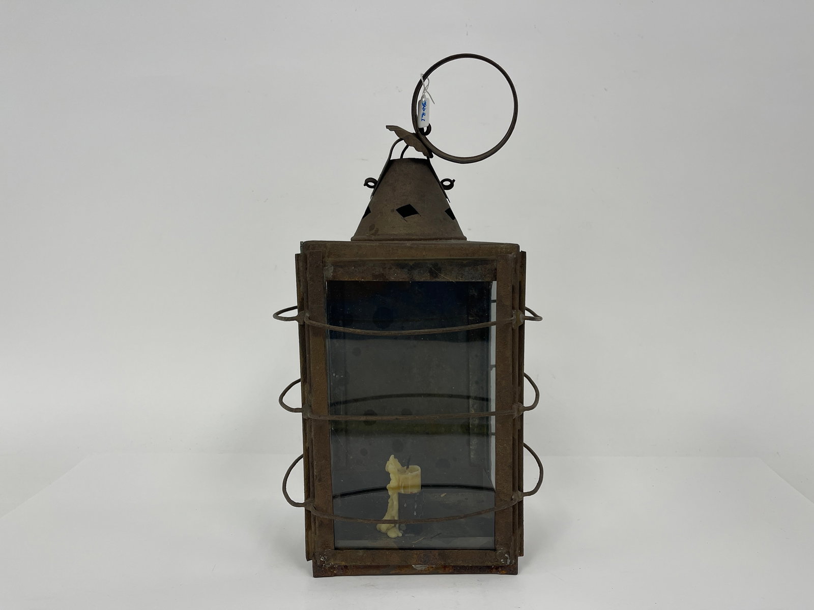 19TH C PIERCED IN LANTERN: 19TH C PIERCED IN LANTERN 6" X 6" X 14"