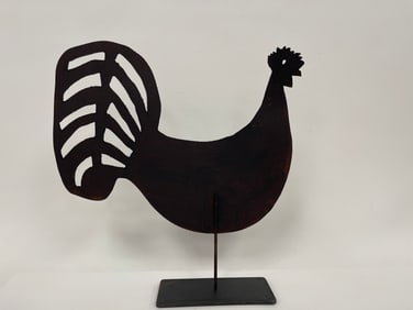 FOLKY IRON ROOSTER ON STAND