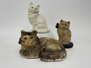GROUPING OF THREE CAT ITEMS , CHALK WARE TWO DOORSTEPS