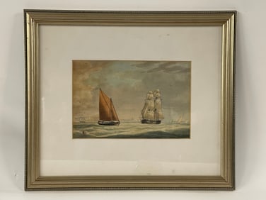HAND COLORED LITHOGRAPH OF SAILING SHIPS
