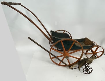 CHILD PAINTED STROLLER , CAT PULL TOY
