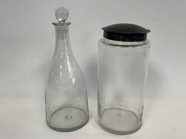 GLASS CANISTER , BLOWN GLASS DECANTER