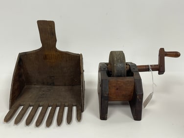 TWO PRIMITIVE WOODEN TOOLS