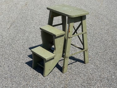 GREEN PAINTED FOLDING KITCHEN STOOL