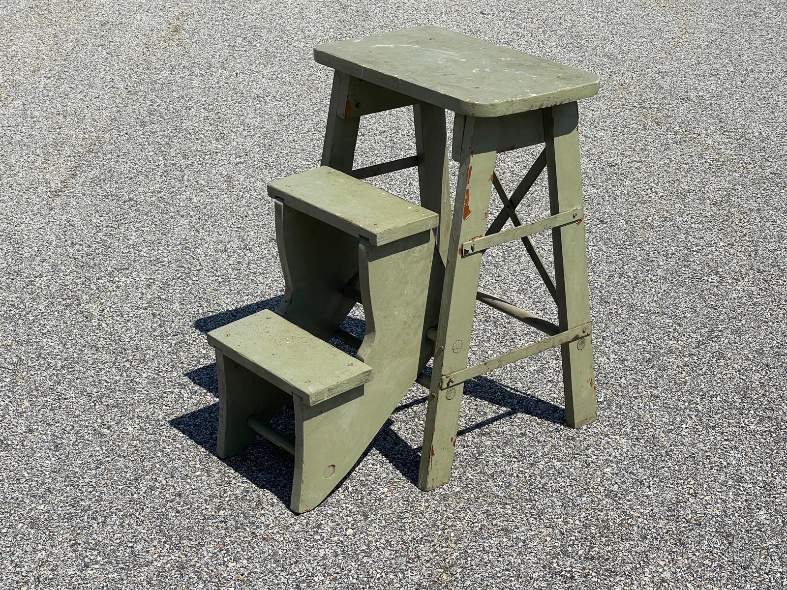 GREEN PAINTED FOLDING KITCHEN STOOL (1 of 1)