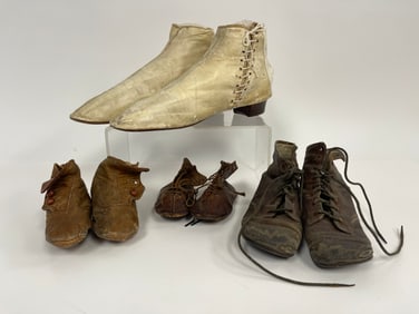 LOT OF 1840/60 LADIES KID LEATHER ANKLE SHOES & 3PR. OF CHILD LEATHER SHOES
